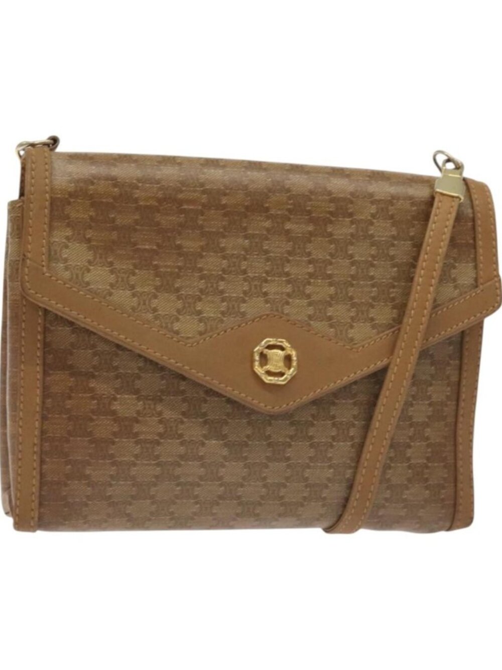 CELINE Macadam Canvas Shoulder Bag Brown Gold